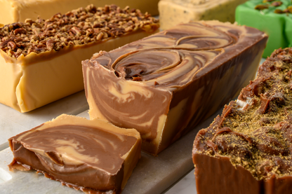 Close up of assorted loaves of fudge