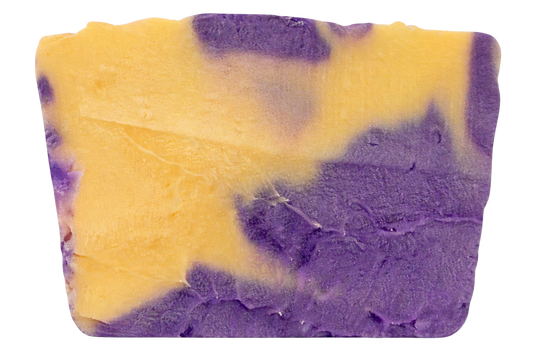 slice of two-tone swirled blueberry cheesecake fudge