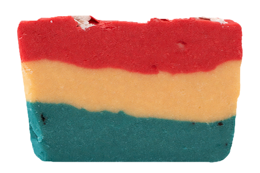 slice of triple layered red, white, and blue firecracker fudge