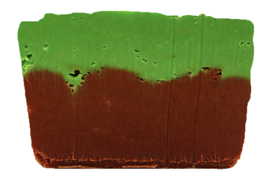 slice of two-tone layered mint chocolate fudge