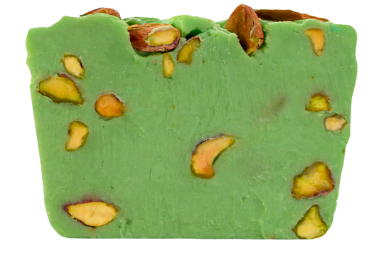 Slice of green fudge with pistachio pieces