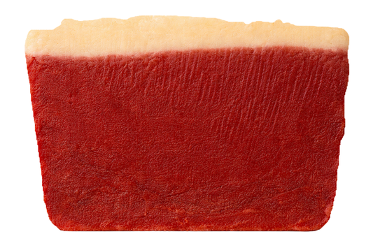 Slice of layered red velvet fudge