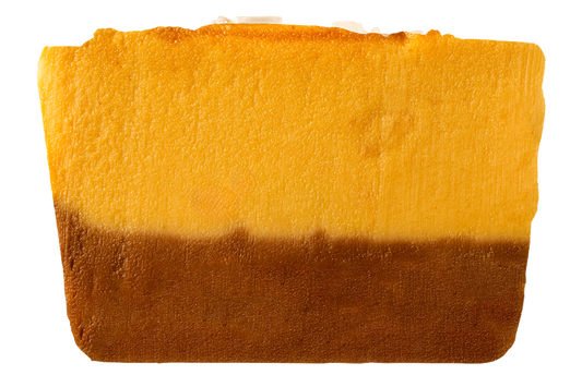 Slice of two-tone salted caramel bourbon fudge