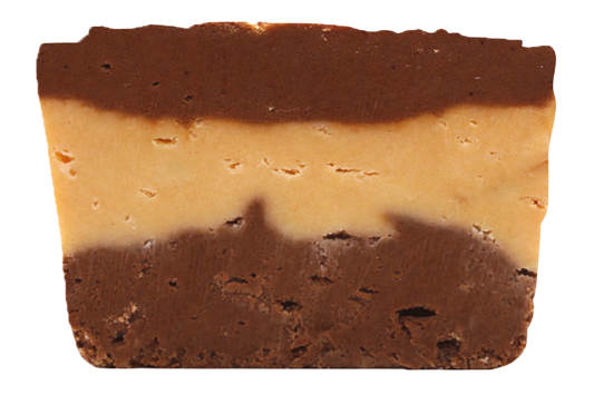 Slice of triple layered chocolate fudge