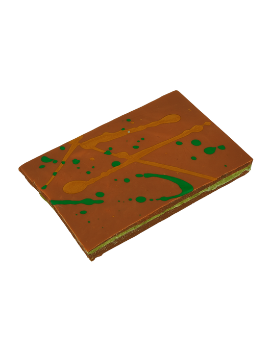 piece of dubai pistachio chocolate bark